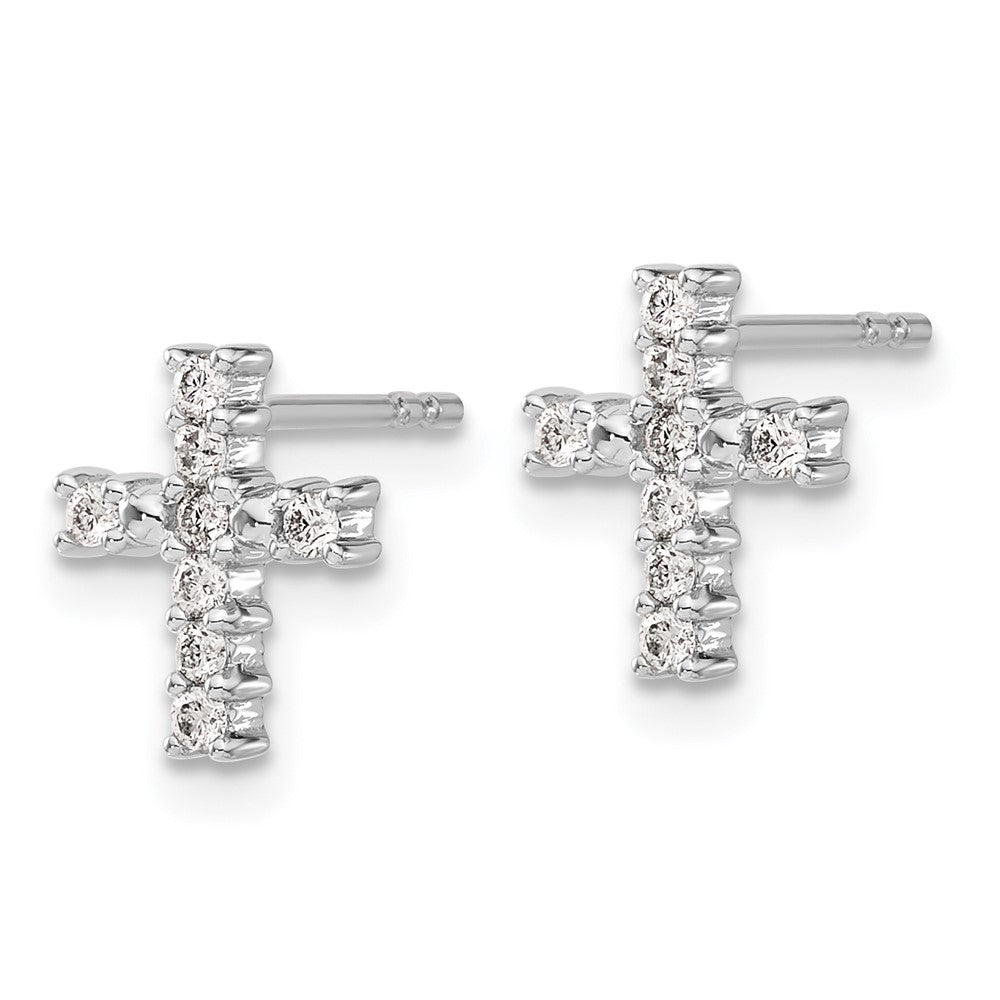 10k White Gold 6 mm Polished Diamond Cross Post Earrings (1.06 grams)