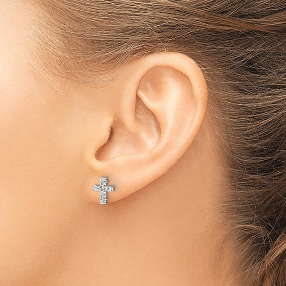 10k White Gold 6 mm Polished Diamond Cross Post Earrings (1.06 grams)