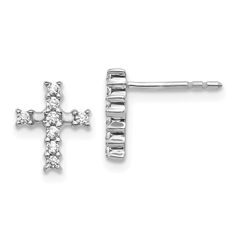 10k White Gold 6 mm Polished Diamond Cross Post Earrings (1.06 grams)