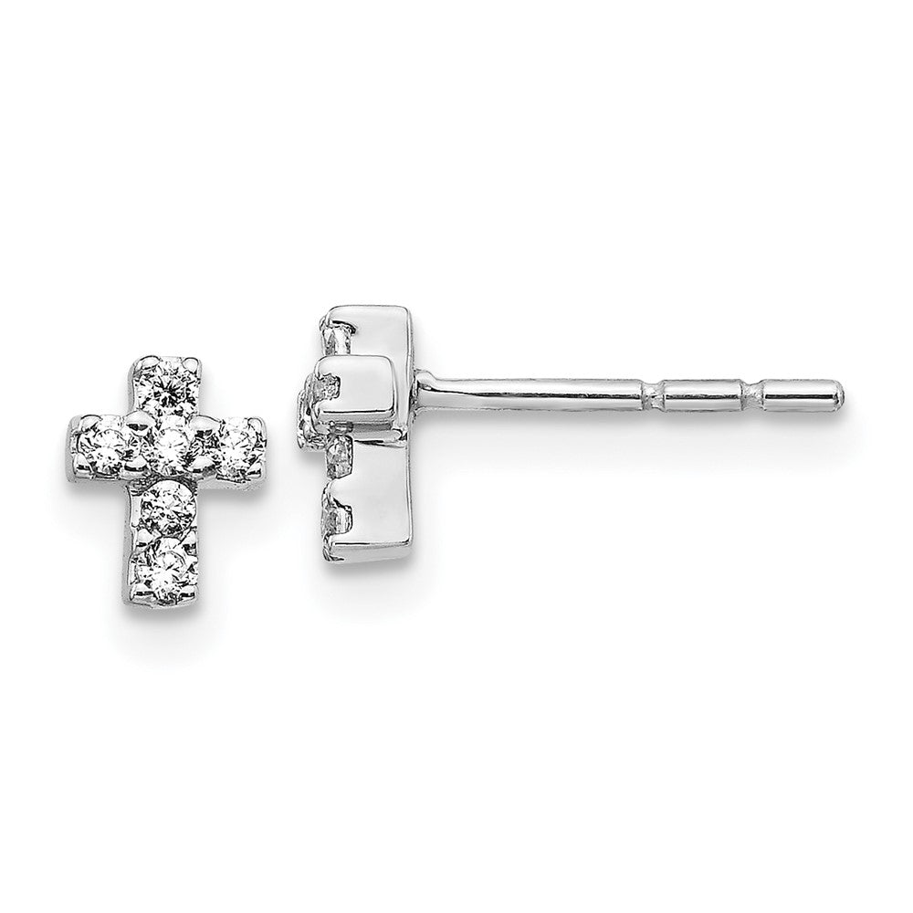 14k White Gold 4 mm Diamond Cross Earrings (0.86 grams)