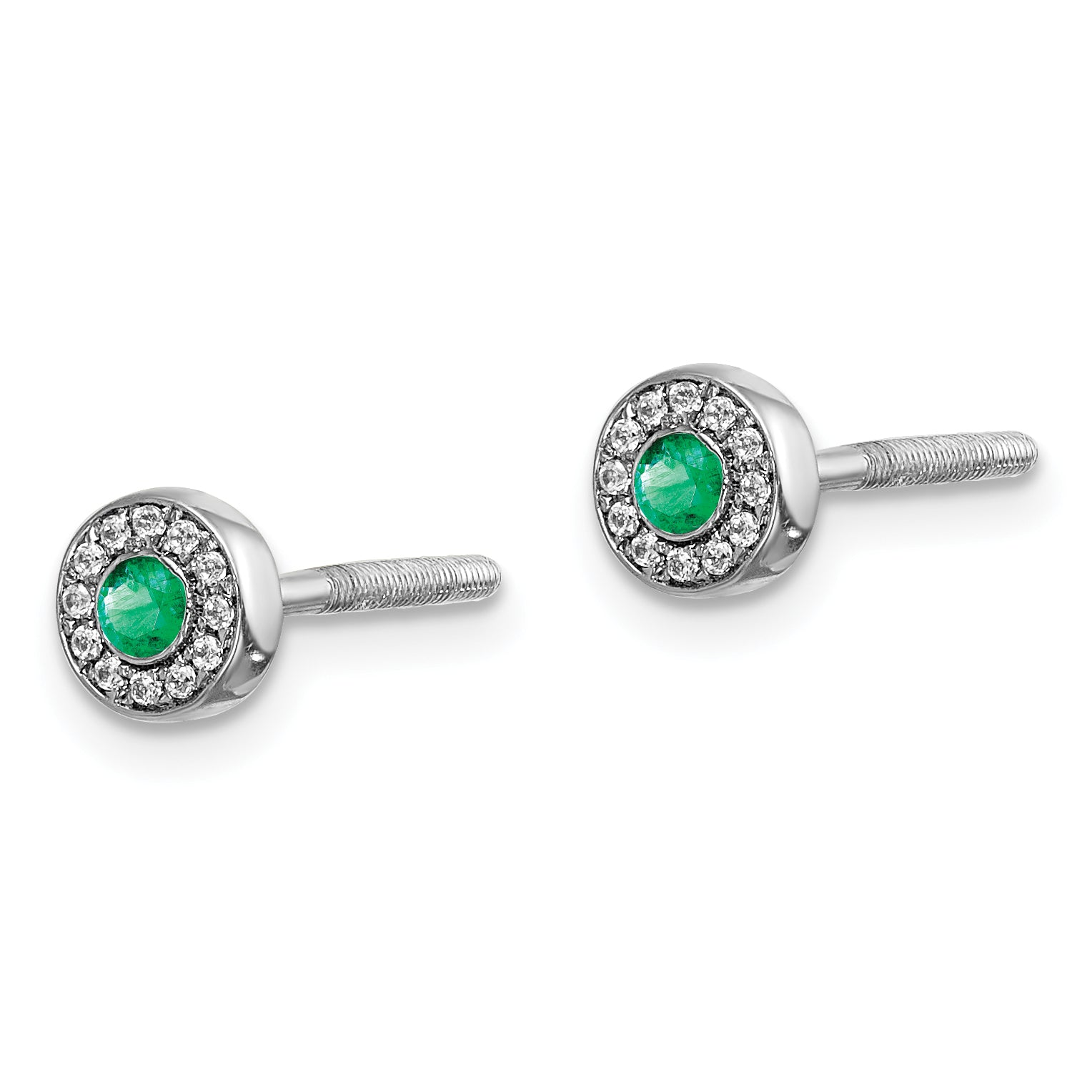 14k White Gold Diamond and Emerald Halo Post Earrings (1.34 grams)