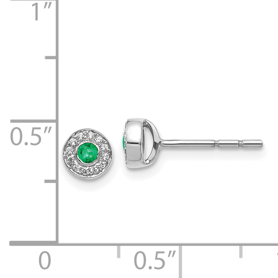 14k White Gold Diamond and Emerald Halo Post Earrings (1.34 grams)