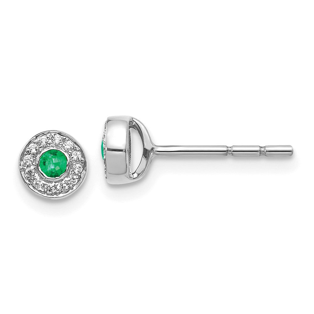 14k White Gold Diamond and Emerald Halo Post Earrings (1.34 grams)