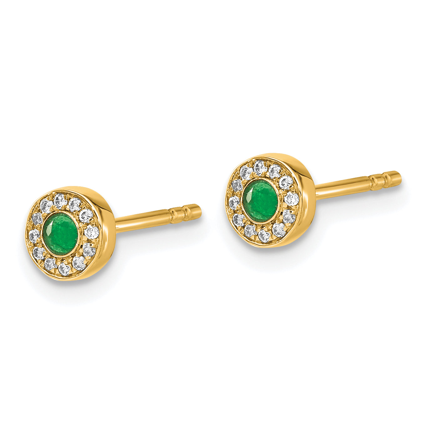 14k Diamond and Emerald Halo Post Earrings (1.34 grams)