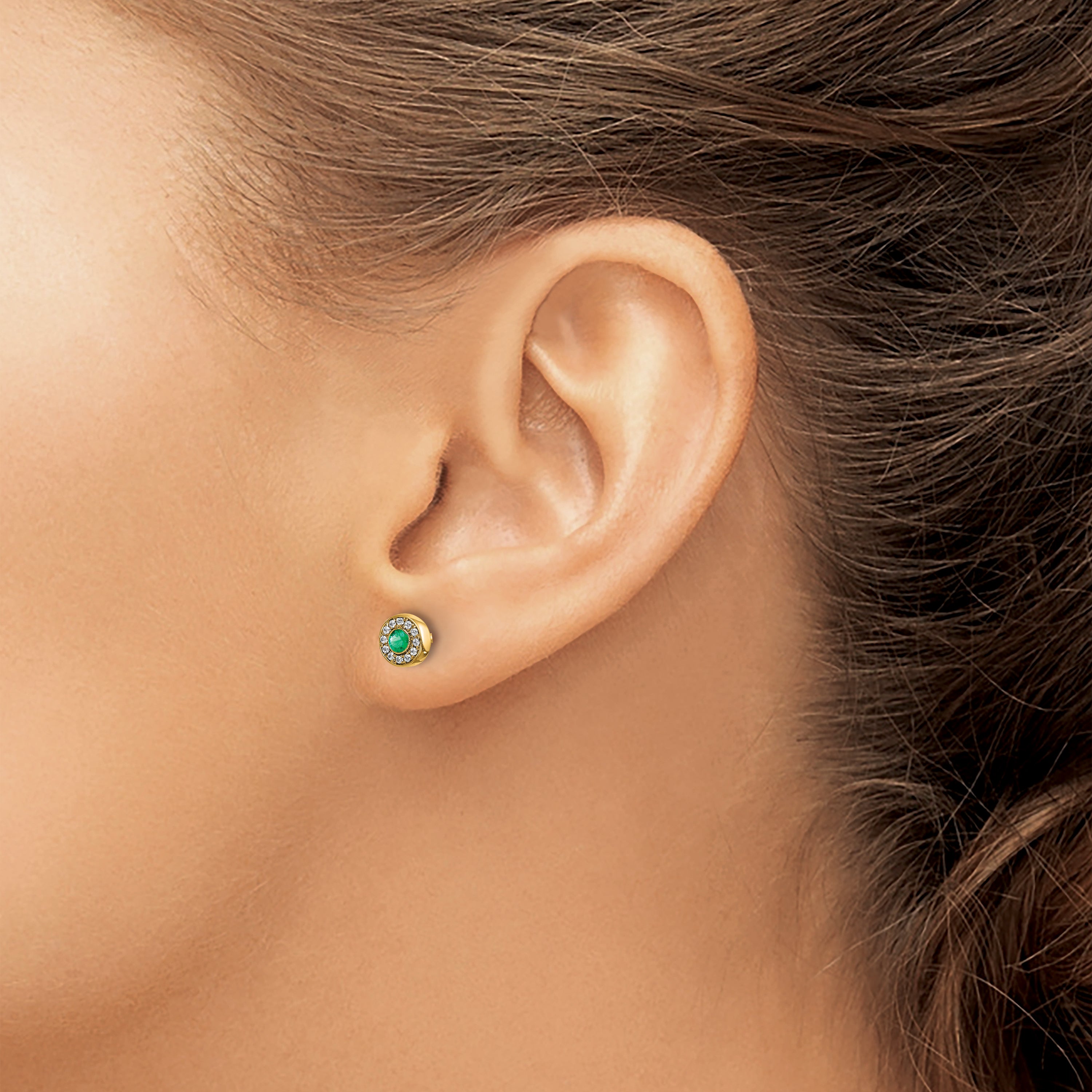 14k Diamond and Emerald Halo Post Earrings (1.34 grams)