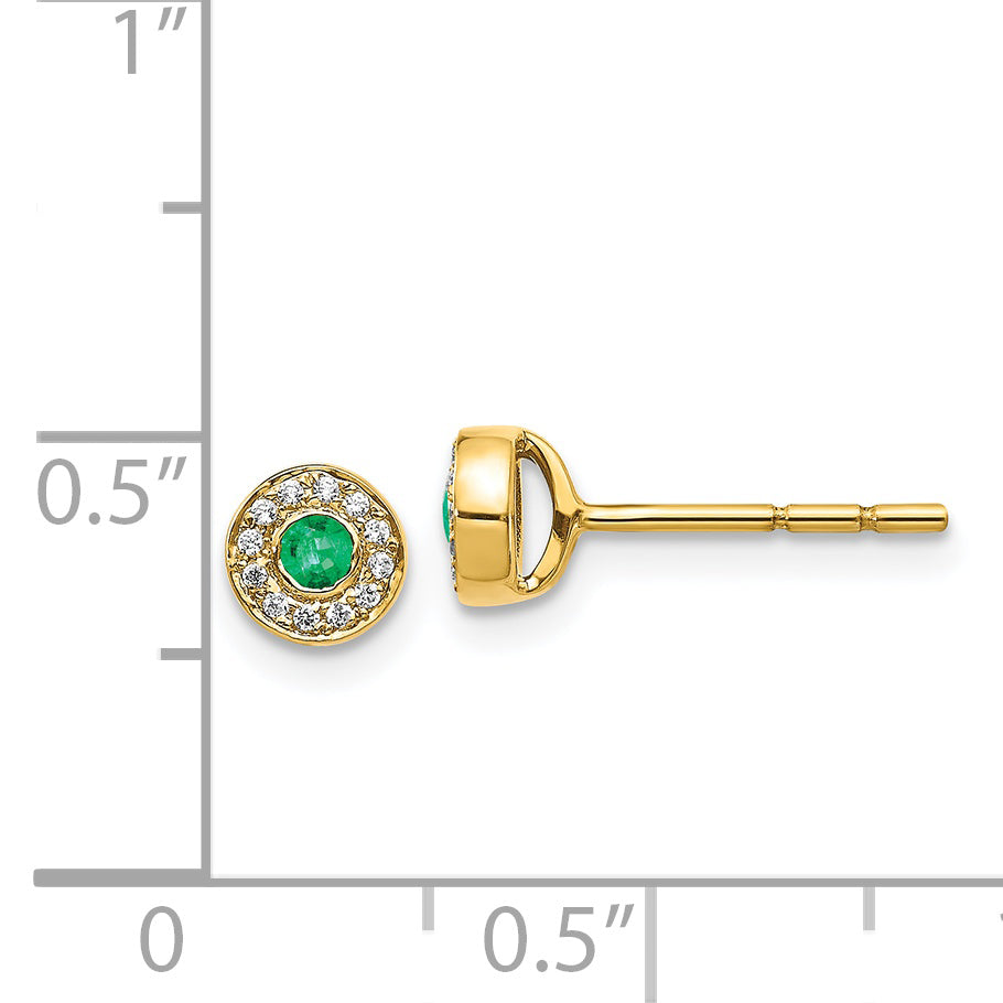 14k Diamond and Emerald Halo Post Earrings (1.34 grams)