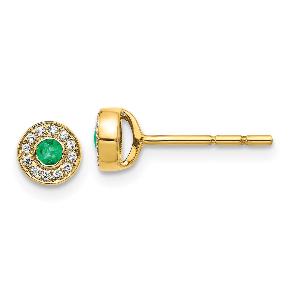 14k Diamond and Emerald Halo Post Earrings (1.34 grams)