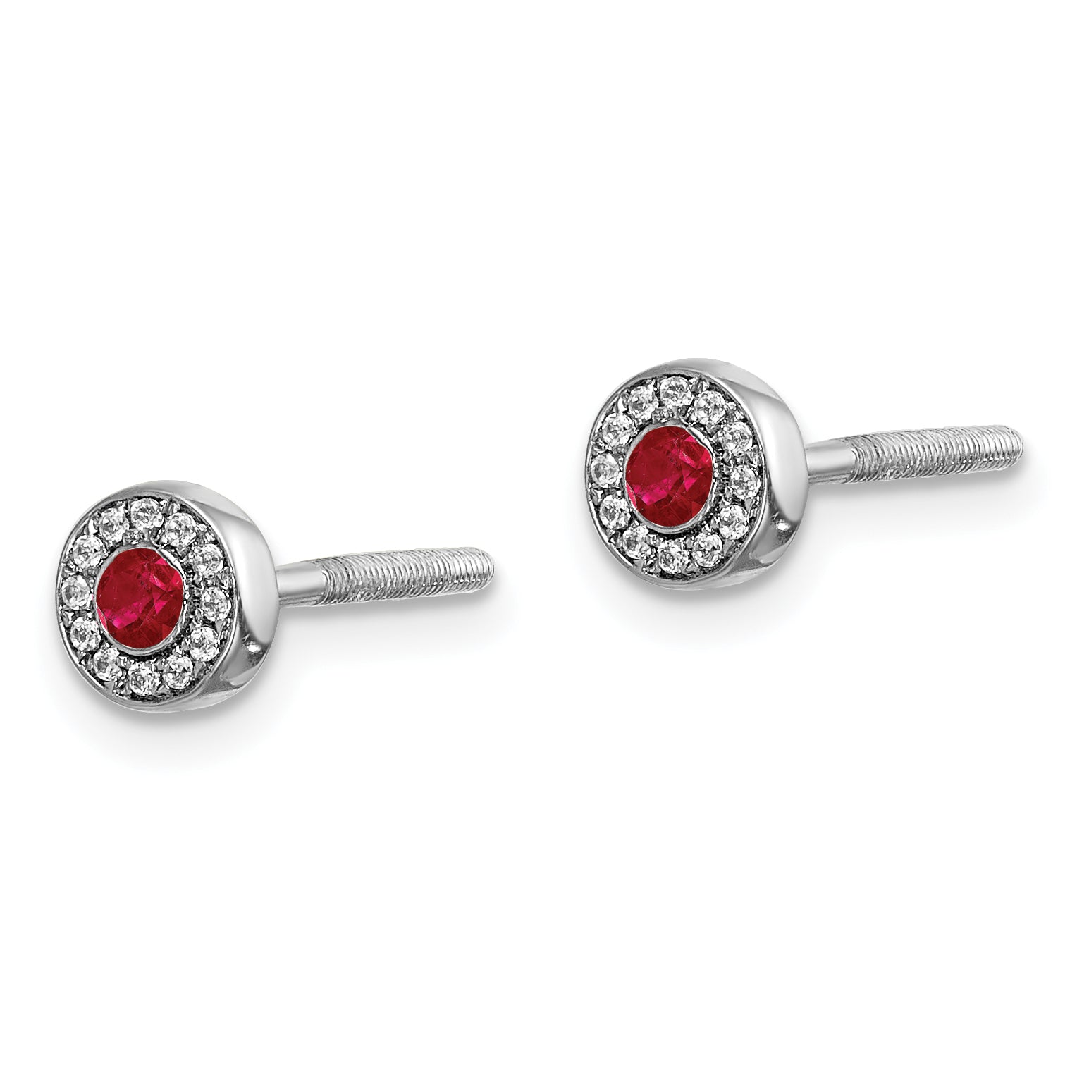 14k White Gold Diamond and Ruby Halo Post Earrings (1.34 grams)