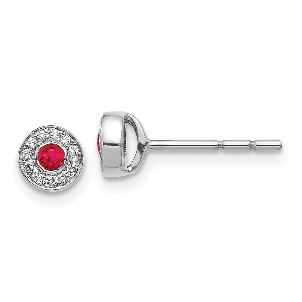 14k White Gold Diamond and Ruby Halo Post Earrings (1.34 grams)