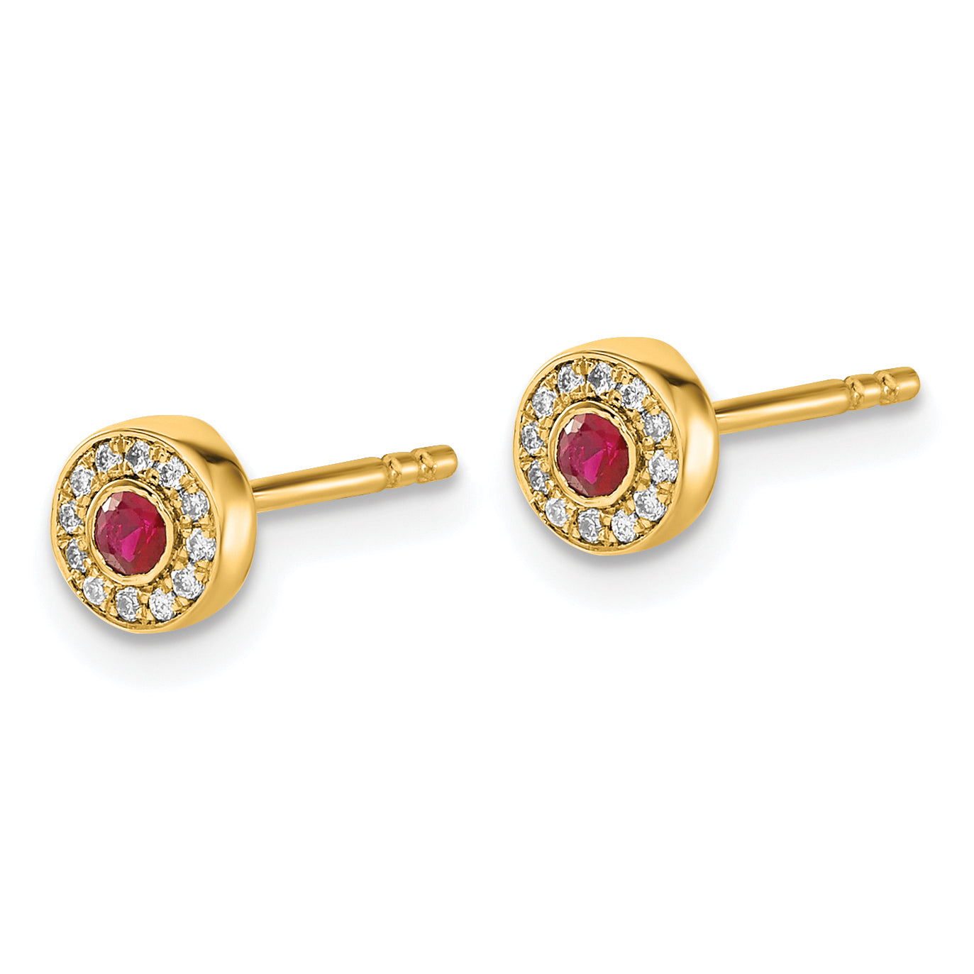 14k Diamond and Ruby Halo Post Earrings (1.34 grams)