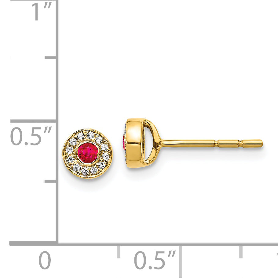 14k Diamond and Ruby Halo Post Earrings (1.34 grams)