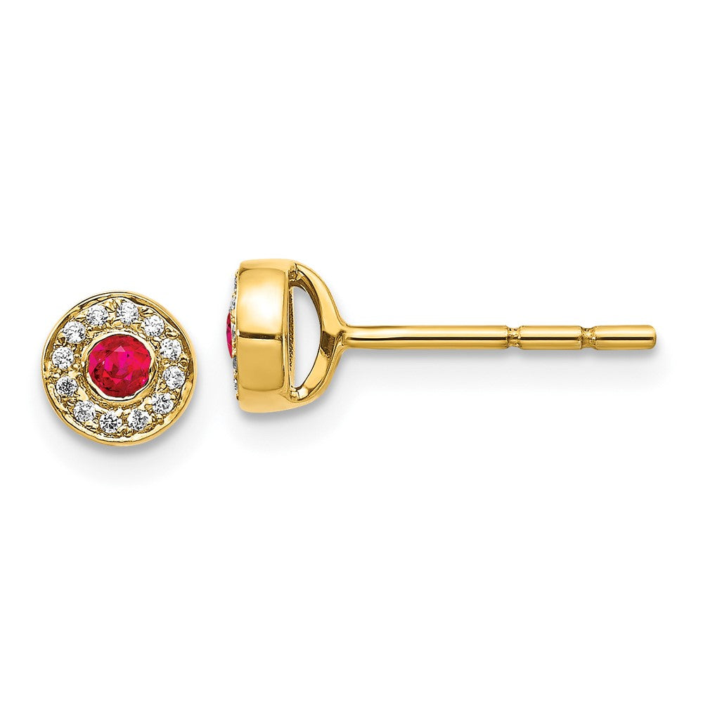 14k Diamond and Ruby Halo Post Earrings (1.34 grams)