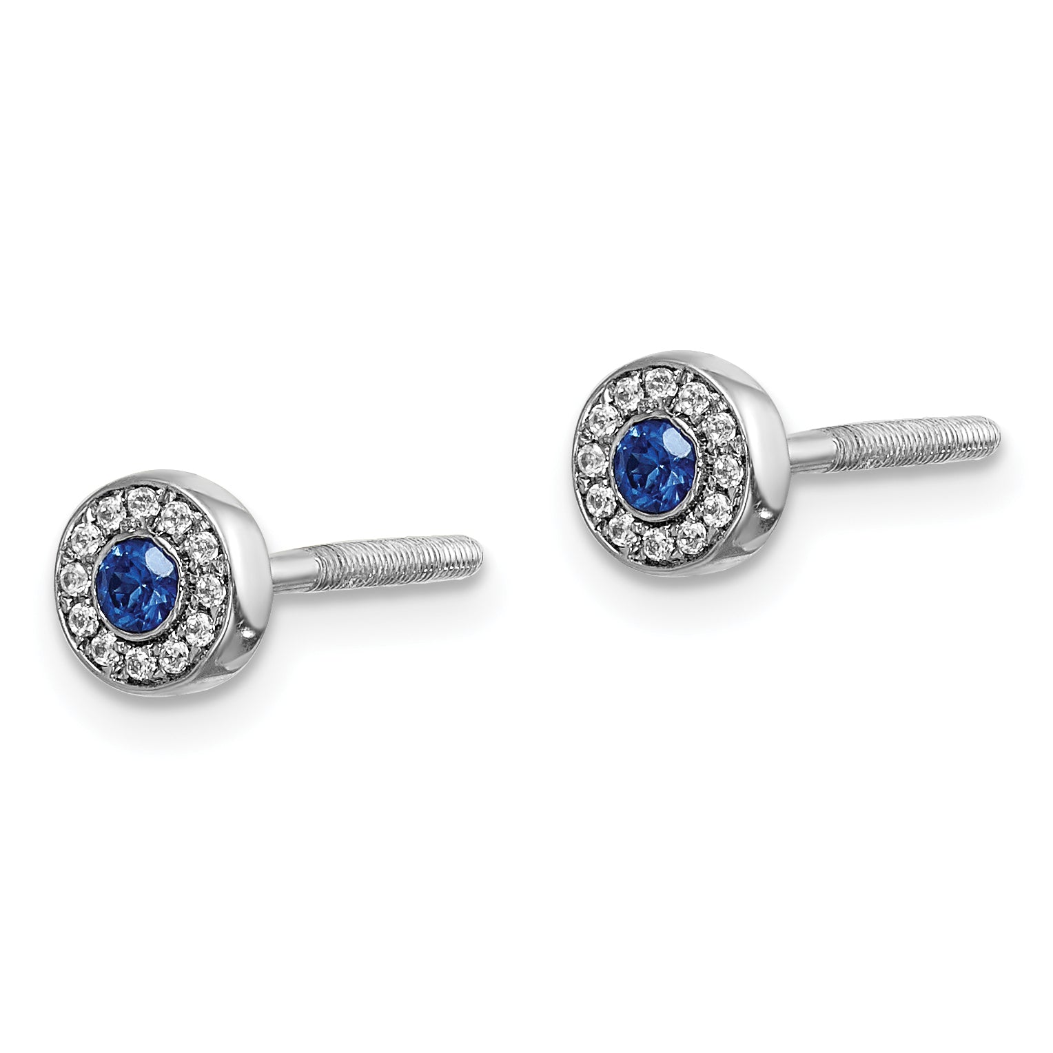 14k White Gold Diamond and Sapphire Halo Post Earrings (1.34 grams)