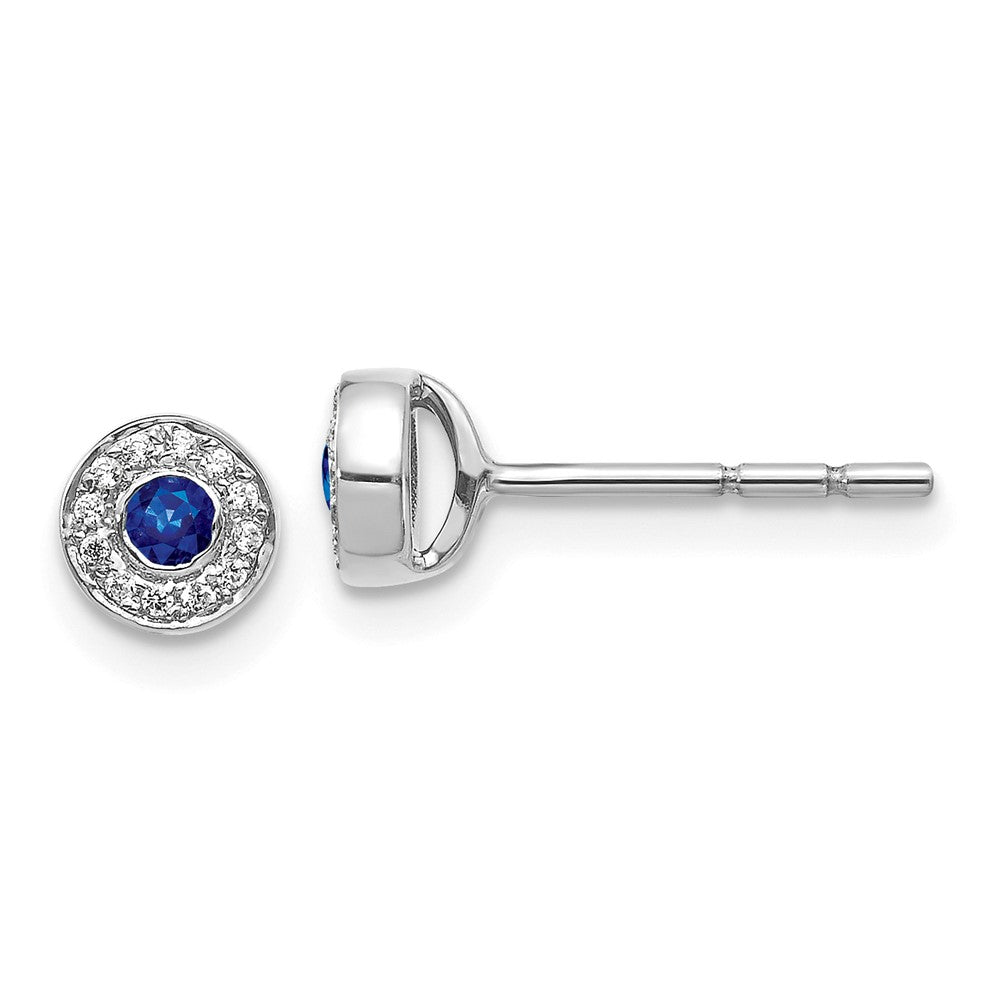 14k White Gold Diamond and Sapphire Halo Post Earrings (1.34 grams)