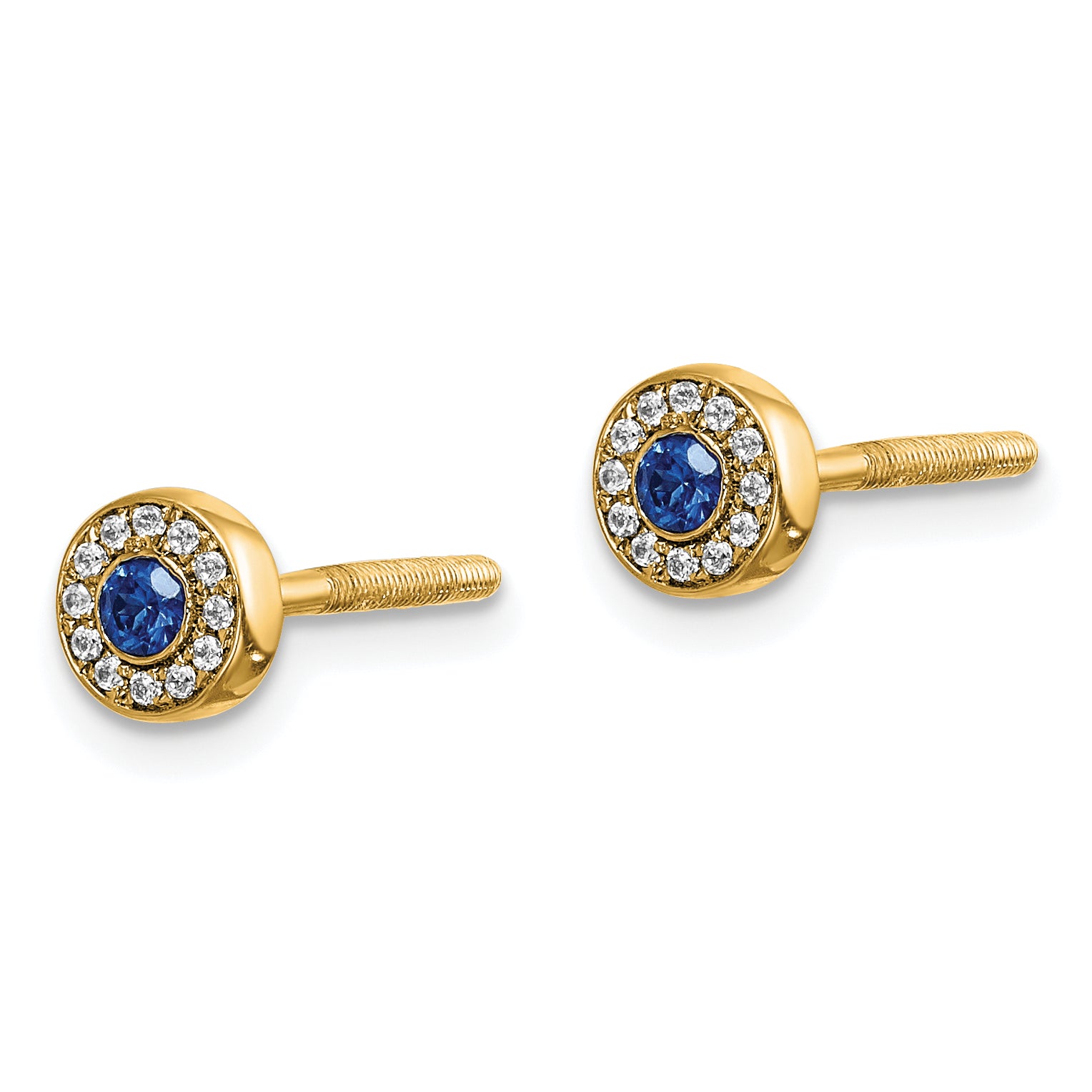 14k Diamond and Sapphire Halo Post Earrings (1.34 grams)