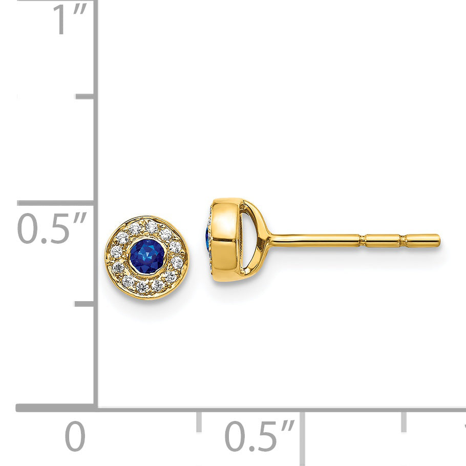 14k Diamond and Sapphire Halo Post Earrings (1.34 grams)