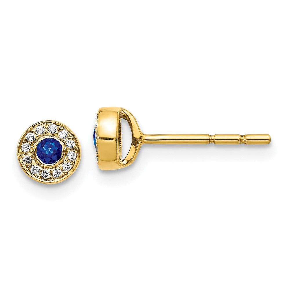 14k Diamond and Sapphire Halo Post Earrings (1.34 grams)