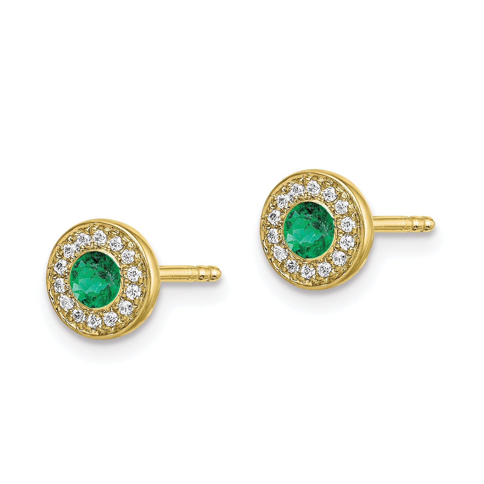 14k Gold Diamond and Emerald Halo Post Earrings (1.5 grams)