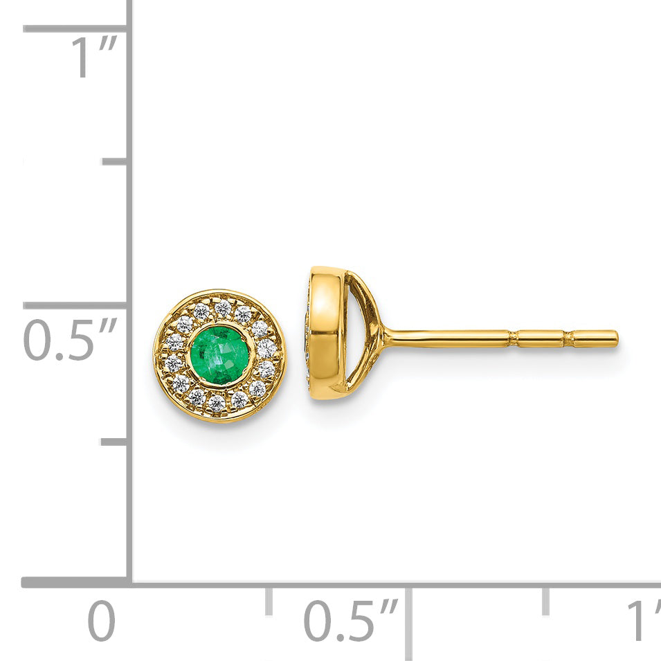 14k Gold Diamond and Emerald Halo Post Earrings (1.5 grams)