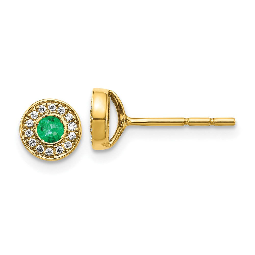 14k Gold Diamond and Emerald Halo Post Earrings (1.5 grams)