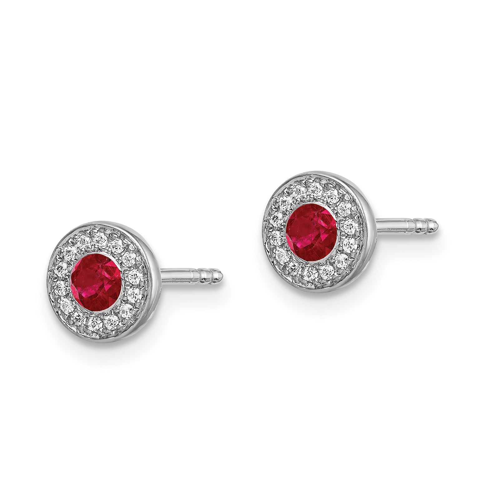 14k White Gold Diamond and Ruby Halo Post Earrings (1.5 grams)