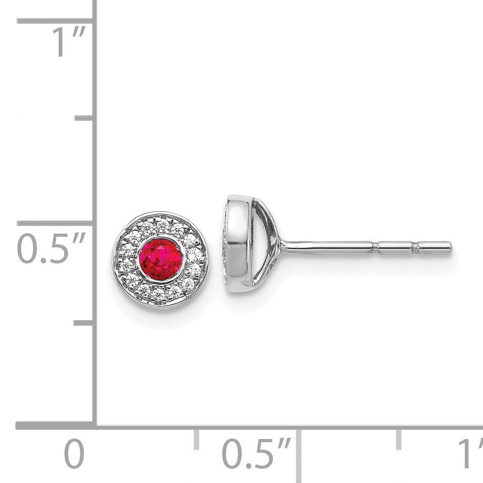 14k White Gold Diamond and Ruby Halo Post Earrings (1.5 grams)