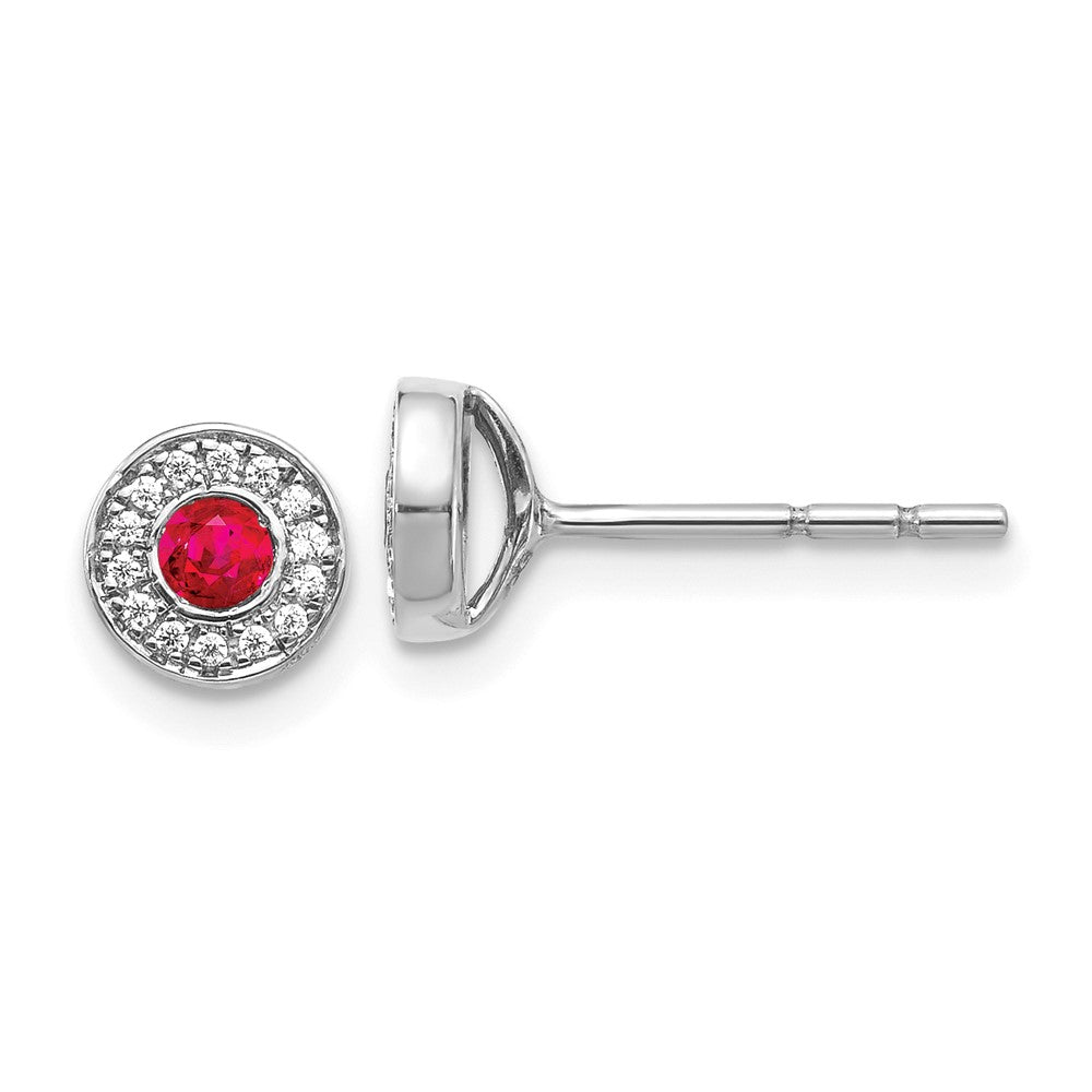 14k White Gold Diamond and Ruby Halo Post Earrings (1.5 grams)