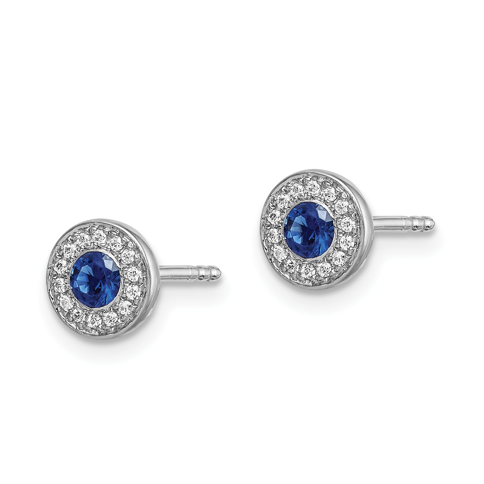 14k White Gold Diamond and Blue Sapphire Halo Post Earrings (1.5 grams)