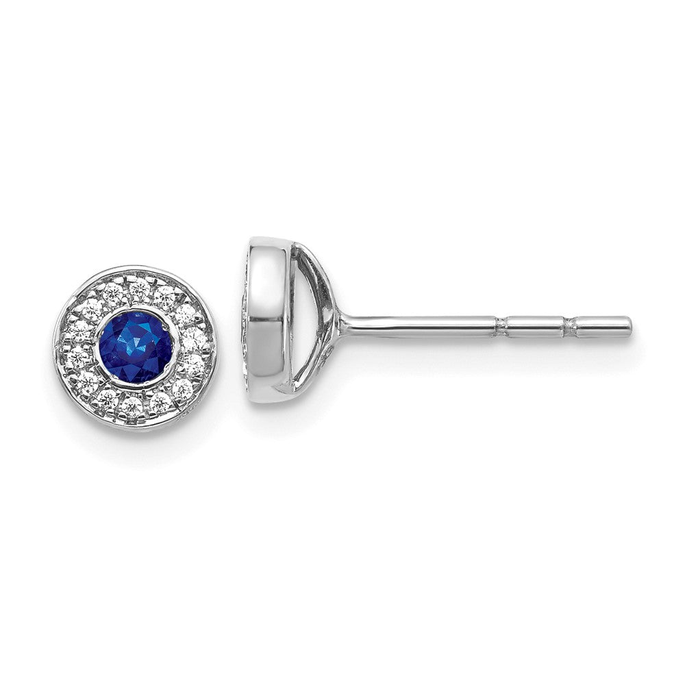 14k White Gold Diamond and Blue Sapphire Halo Post Earrings (1.5 grams)