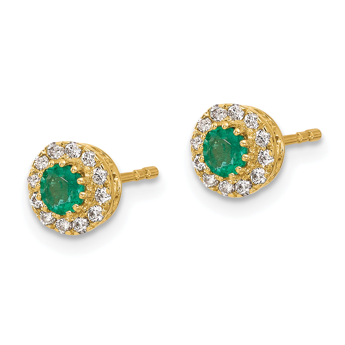 14k Gold Diamond and Emerald Halo Post Earrings (1.79 grams)