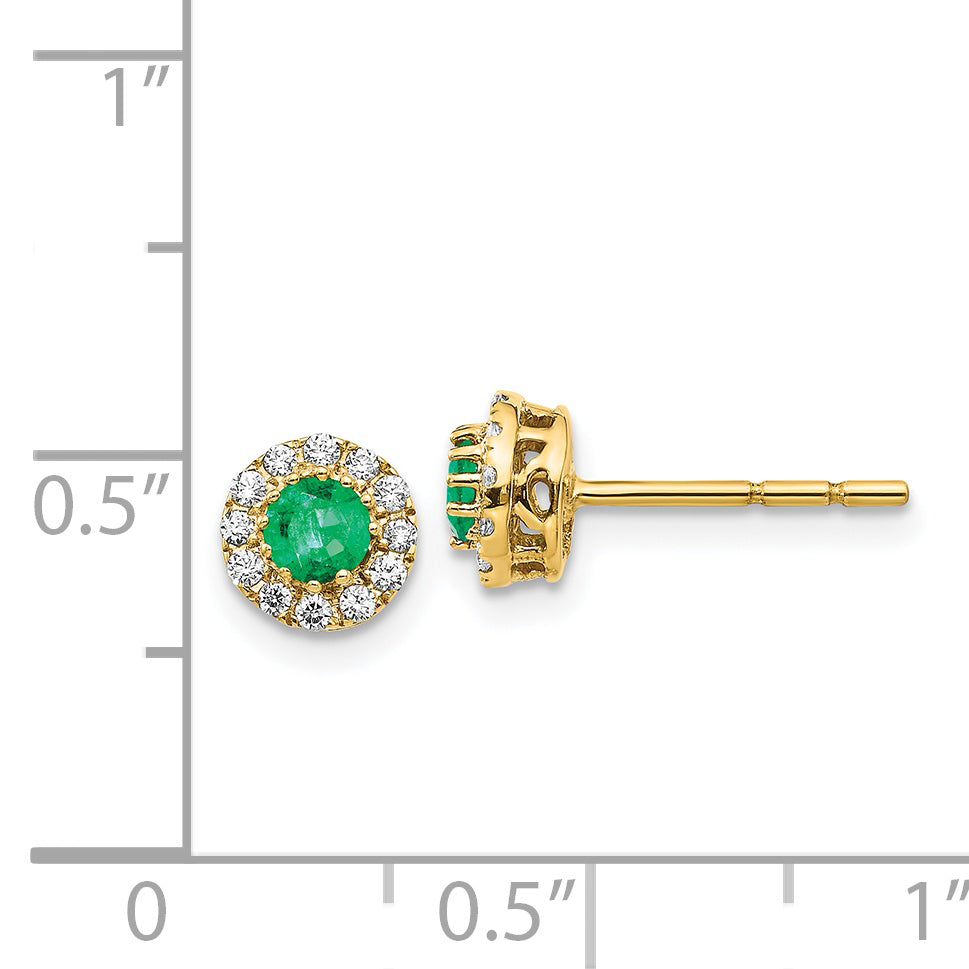 14k Gold Diamond and Emerald Halo Post Earrings (1.79 grams)