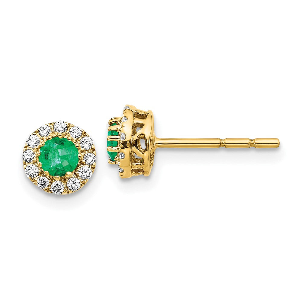 14k Gold Diamond and Emerald Halo Post Earrings (1.79 grams)