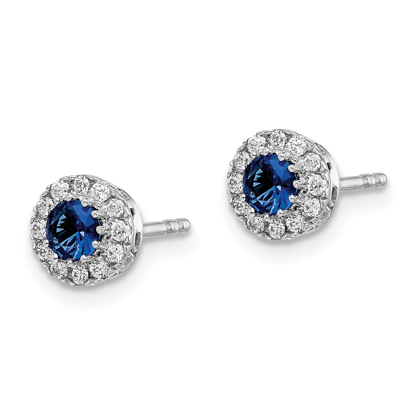 14k White Gold Diamond and Blue Sapphire Halo Post Earrings (1.79 grams)