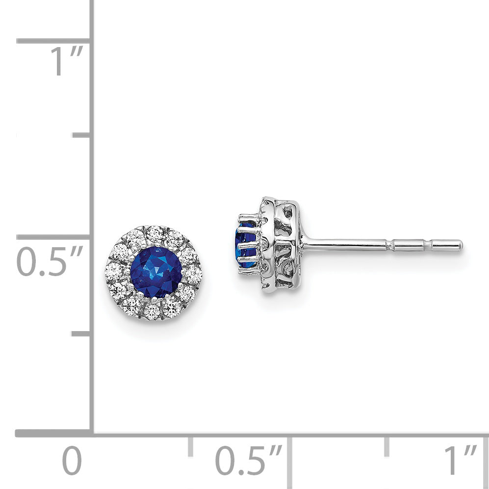 14k White Gold Diamond and Blue Sapphire Halo Post Earrings (1.79 grams)