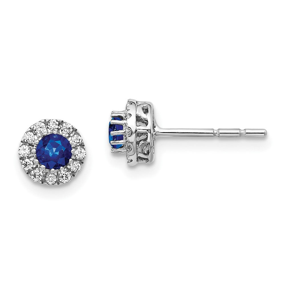 14k White Gold Diamond and Blue Sapphire Halo Post Earrings (1.79 grams)