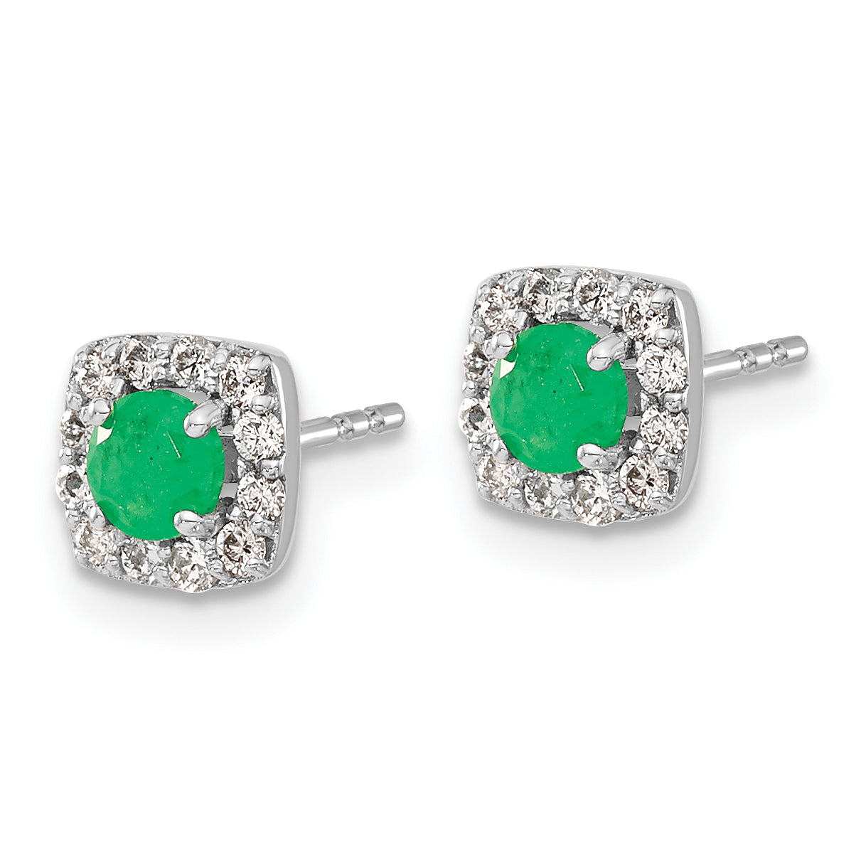 14k White Gold Diamond and Emerald Square Halo Earrings (1.2 grams)