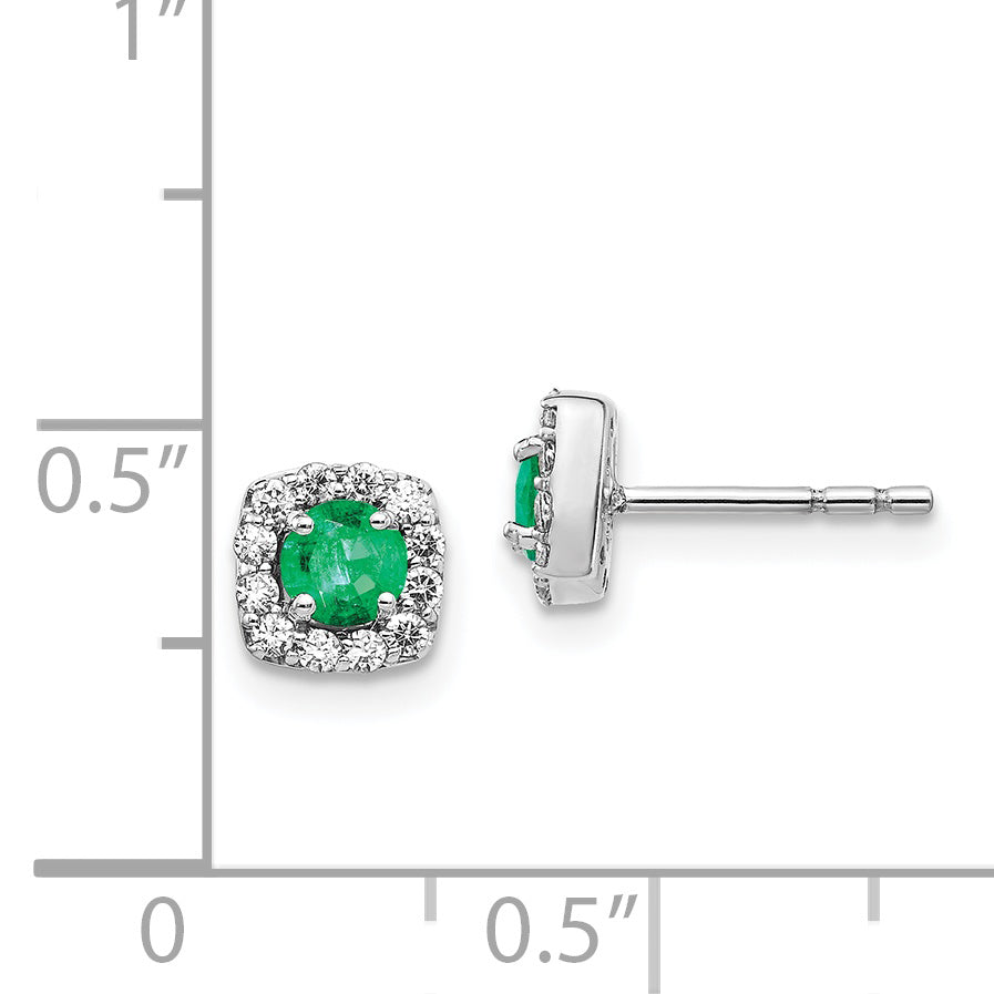 14k White Gold Diamond and Emerald Square Halo Earrings (1.2 grams)