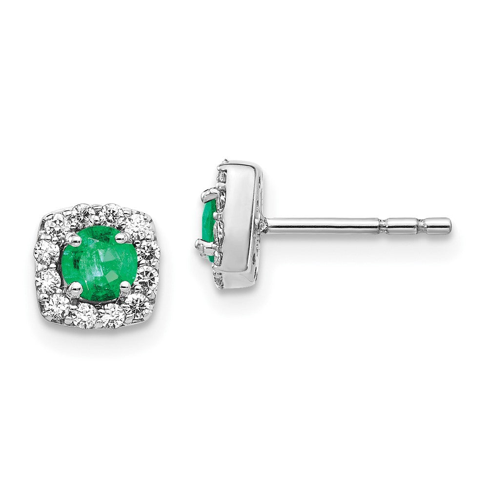 14k White Gold Diamond and Emerald Square Halo Earrings (1.2 grams)