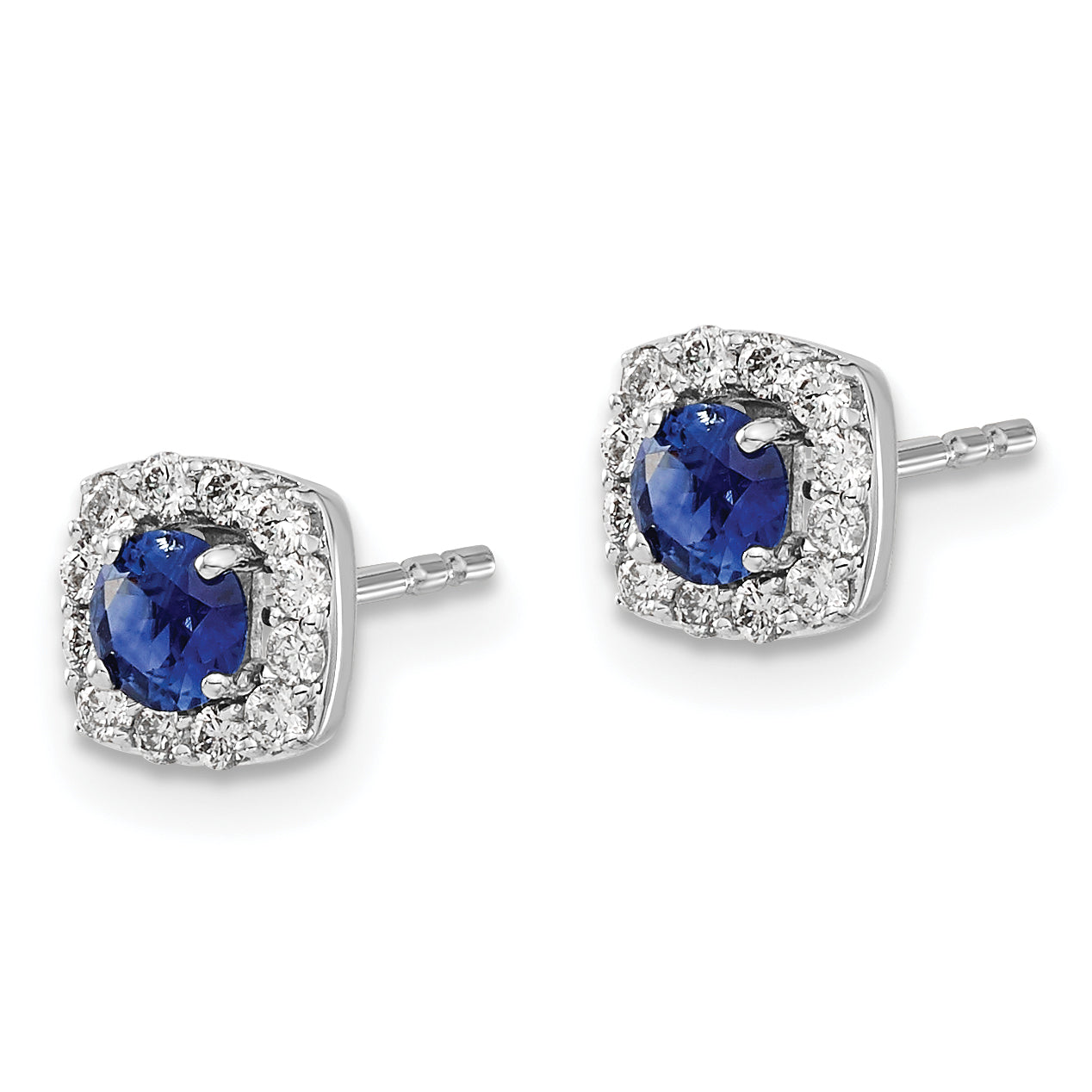 14k White Gold Diamond and Sapphire Square Halo Earrings (1.2 grams)