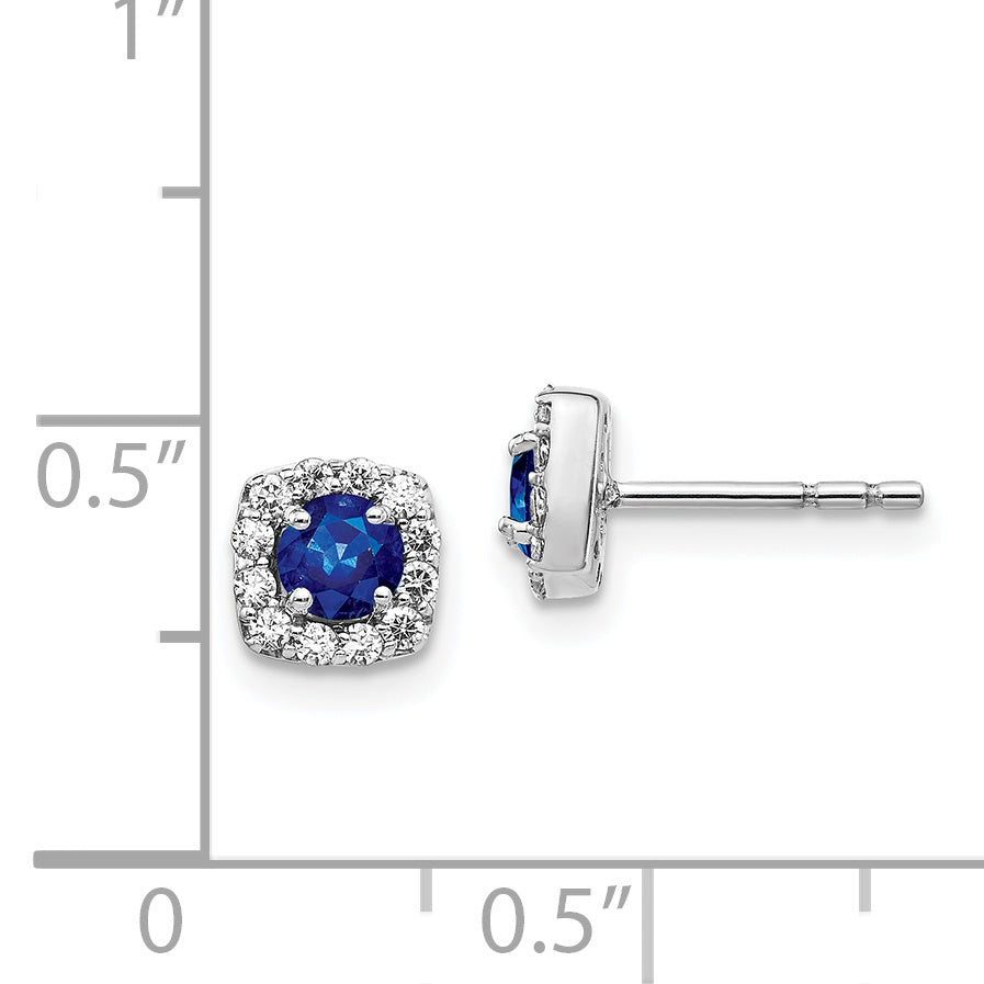 14k White Gold Diamond and Sapphire Square Halo Earrings (1.2 grams)