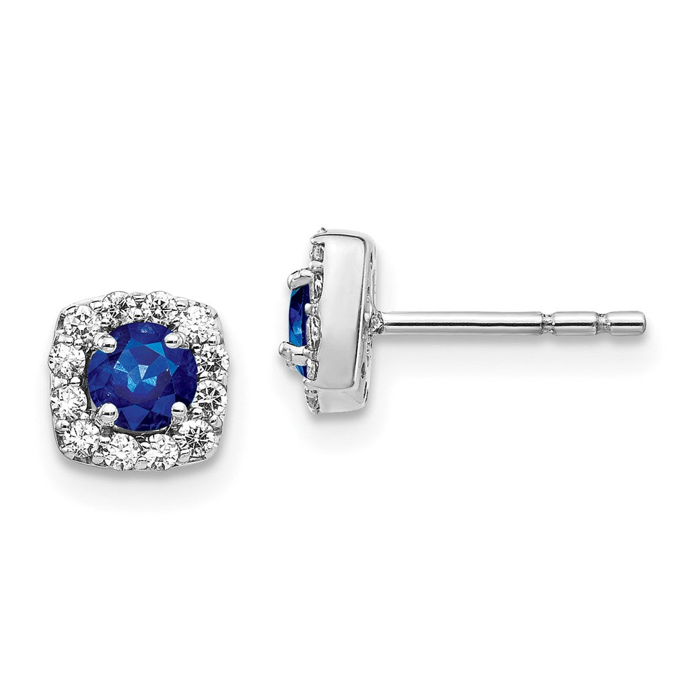 14k White Gold Diamond and Sapphire Square Halo Earrings (1.2 grams)