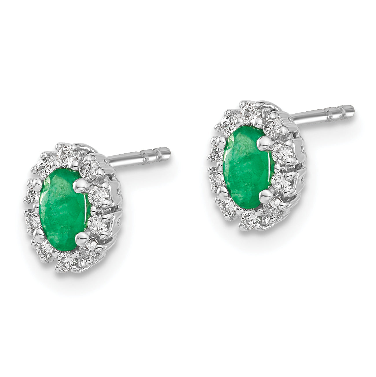 14k White Gold 1/5Ct Diamond and Emerald Oval Halo Earrings (1.12 grams)