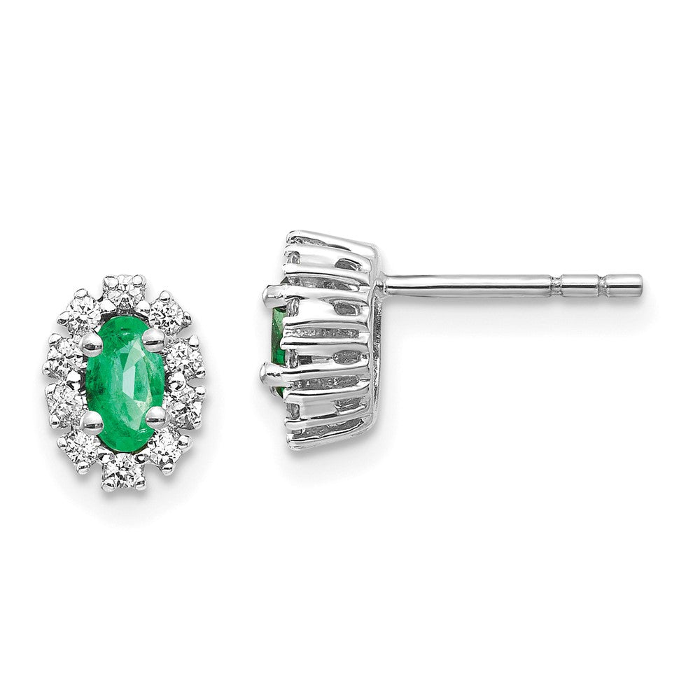 14k White Gold 1/5Ct Diamond and Emerald Oval Halo Earrings (1.12 grams)