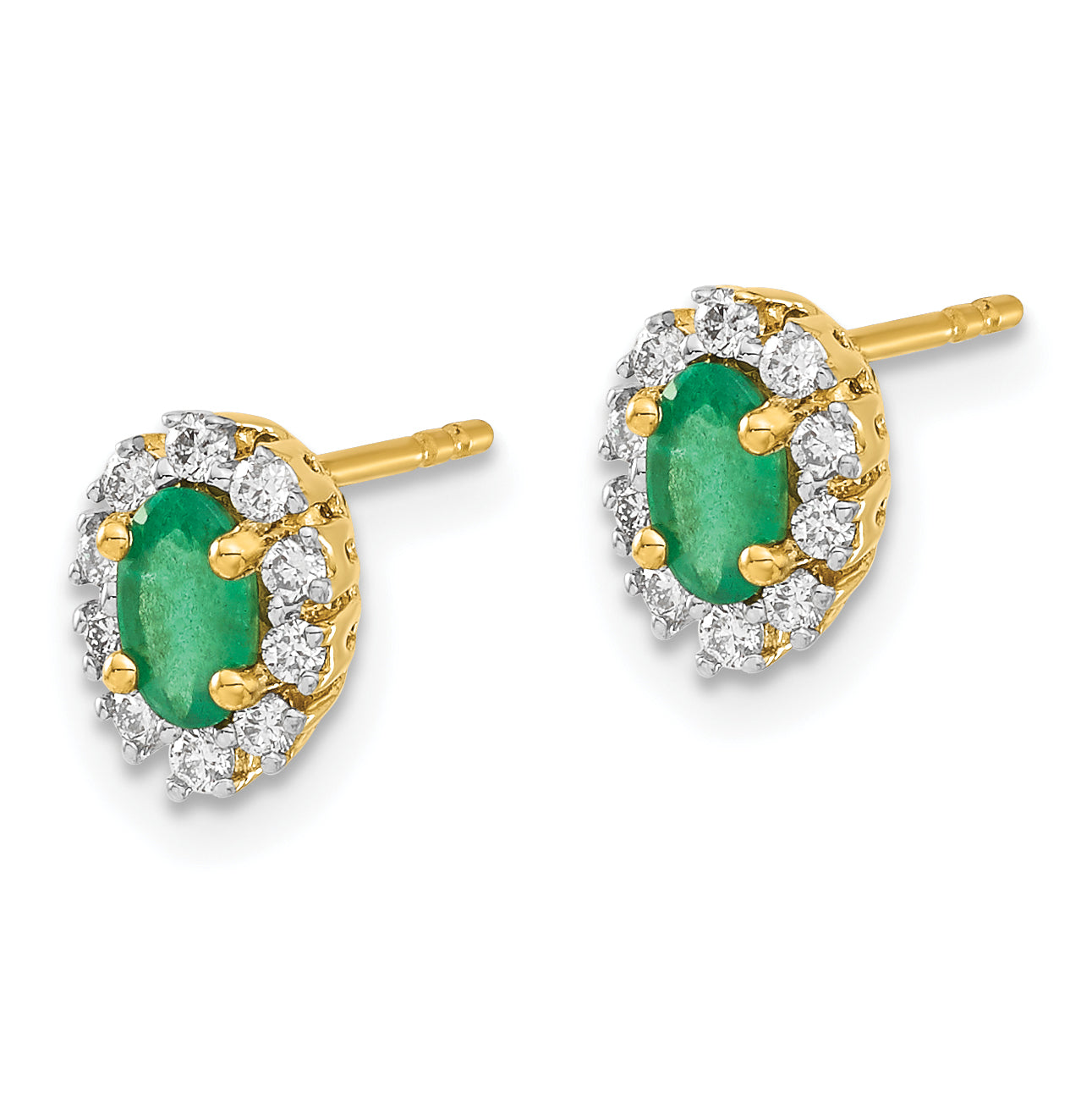 14k 1/5Ct Diamond and Emerald Oval Halo Earrings (1.12 grams)