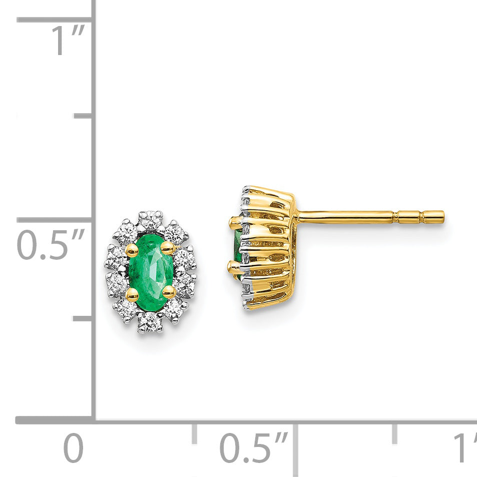 14k 1/5Ct Diamond and Emerald Oval Halo Earrings (1.12 grams)