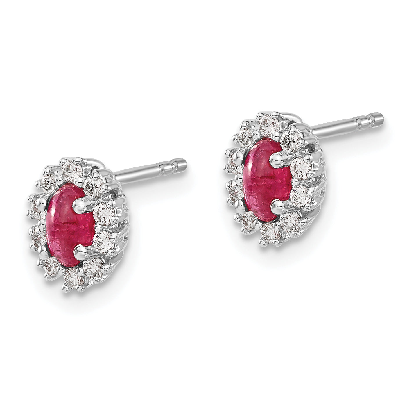 14k White Gold Diamond and Ruby Oval Halo Earrings (1.12 grams)