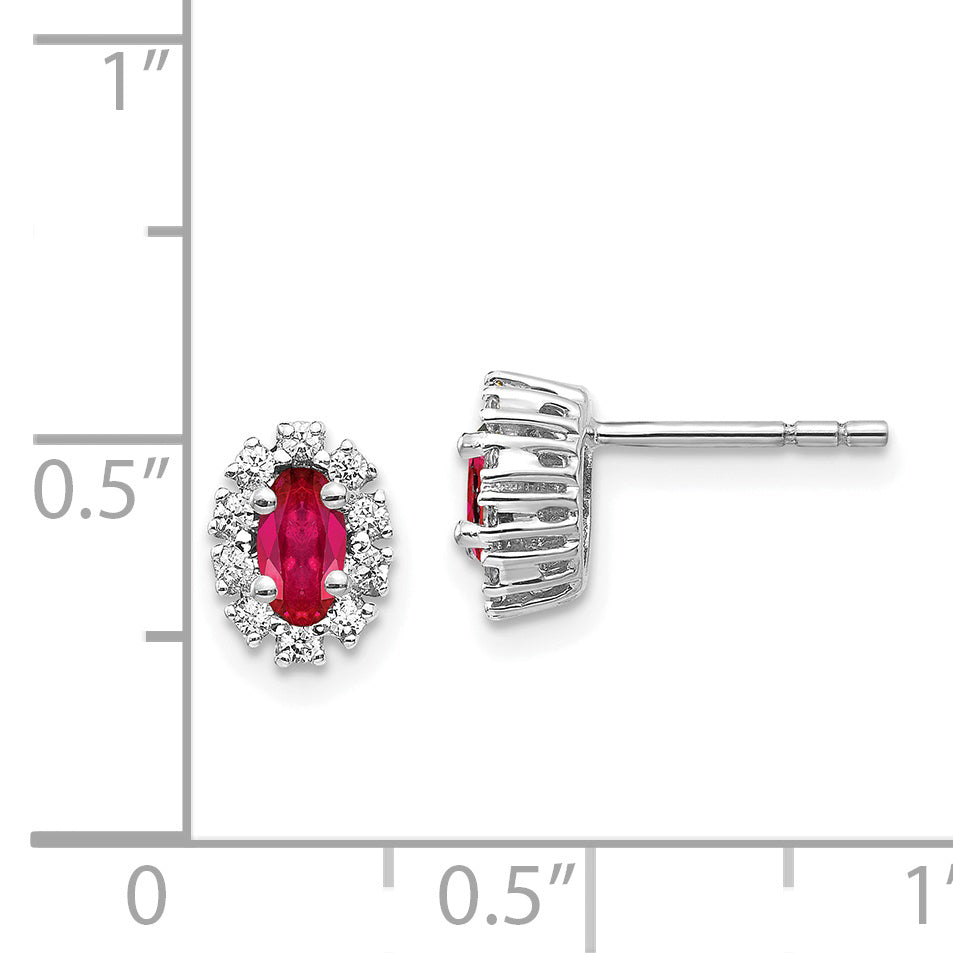 14k White Gold Diamond and Ruby Oval Halo Earrings (1.12 grams)