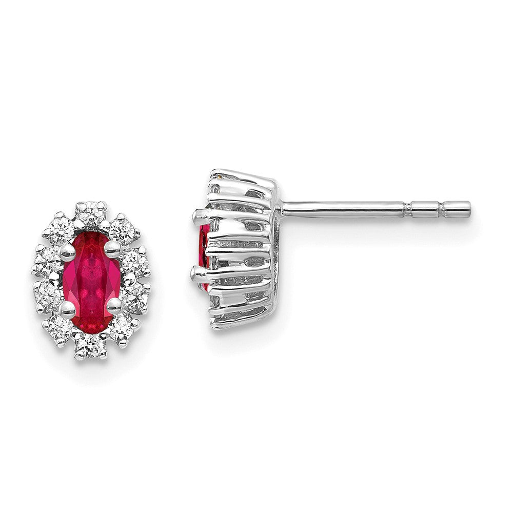 14k White Gold Diamond and Ruby Oval Halo Earrings (1.12 grams)