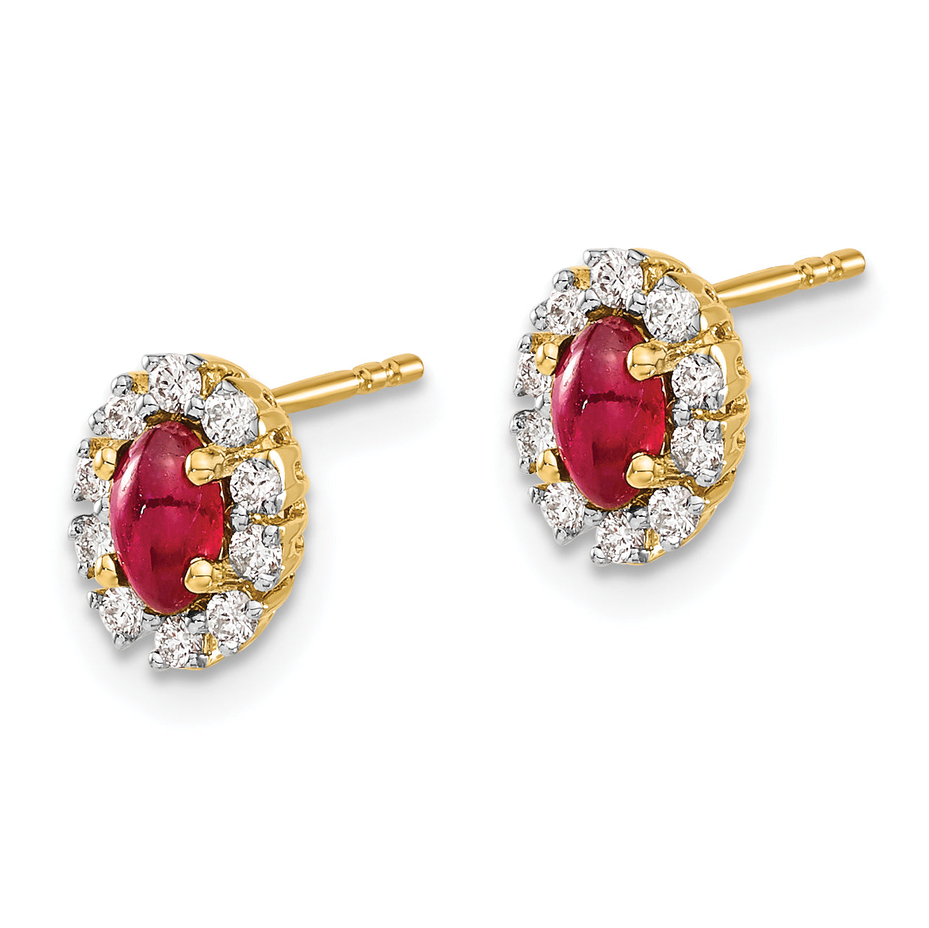 14k Yellow Gold Diamond and Ruby Oval Halo Earrings (1.12 grams)