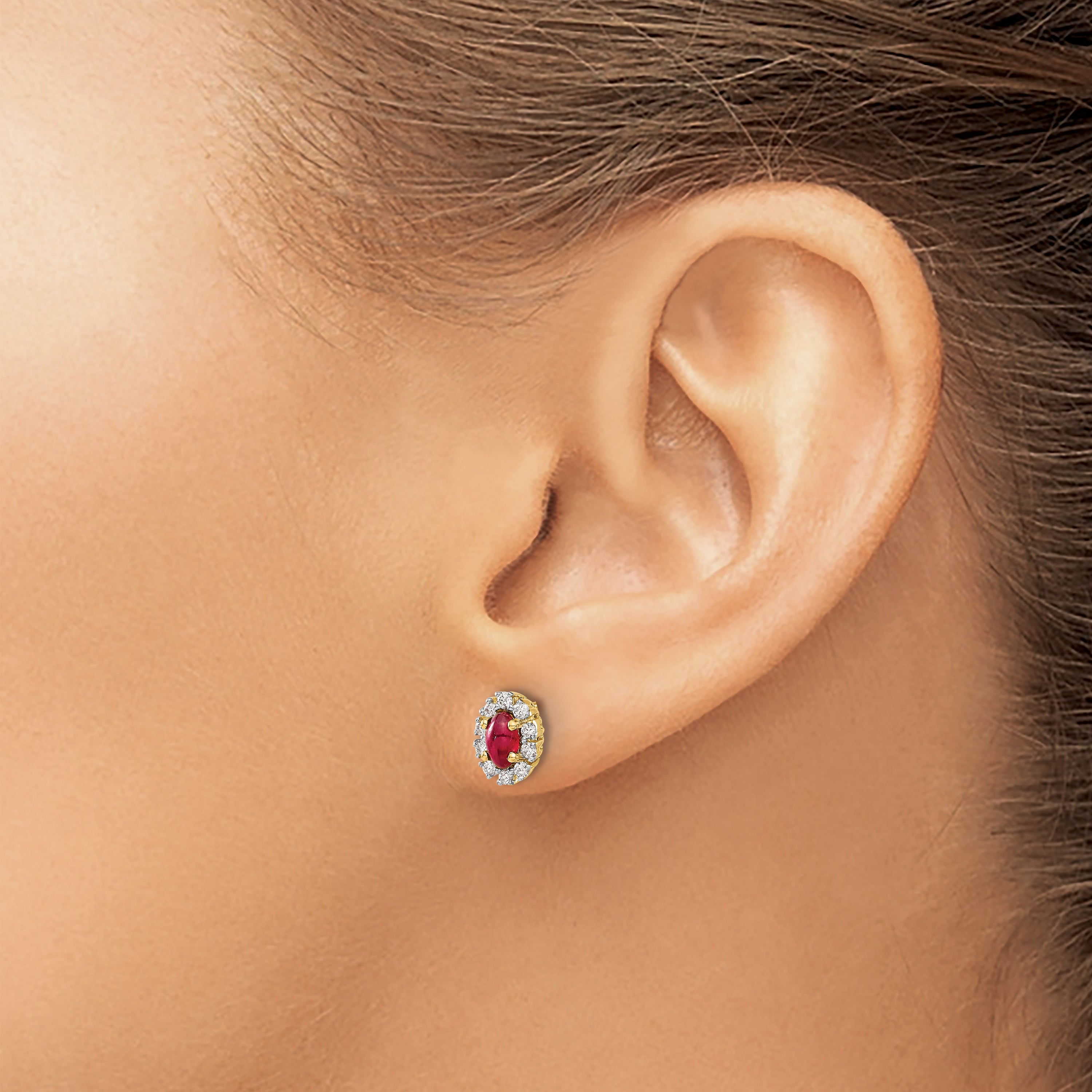 14k Yellow Gold Diamond and Ruby Oval Halo Earrings (1.12 grams)